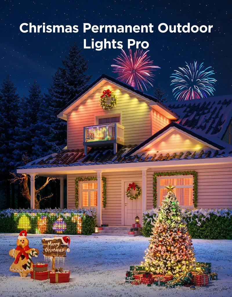 A home lit in vibrant colour with the Govee Permanent Outdoor Lights Pro