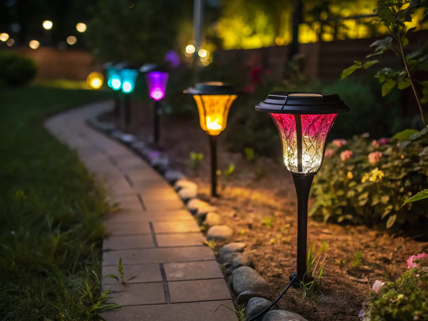 A close-up shot of Govee Outdoor PRO lights displaying a vibrant array of colors, showcasing the customization options available to homeowners.