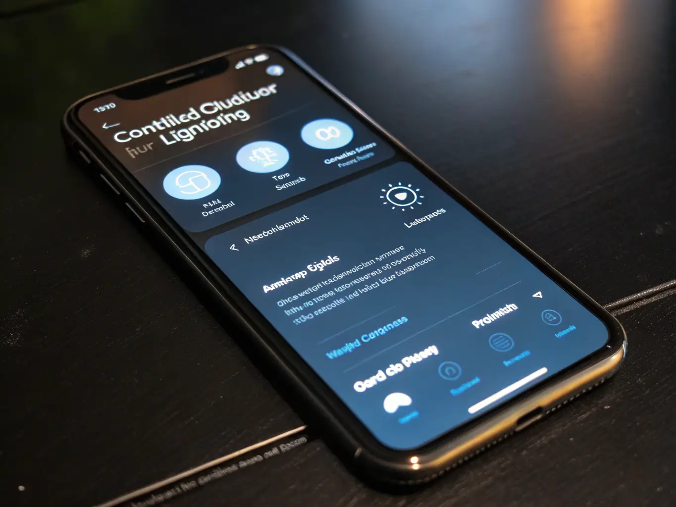 A homeowner using the Govee app to customize the color and effects of their outdoor lighting system.